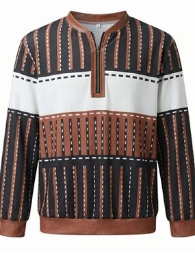 Blue Ocean men's med Fashion sweater zip neck featuring a striped pattern. New